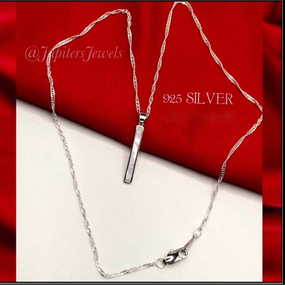 NEW 925 SILVER CHAIN SHELL BAR ABALONE MOTHER of PEARL PENDANT NECKLACE - Picture 2 of 3